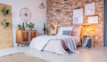 Exposed Interior Brick in Bright Bedroom