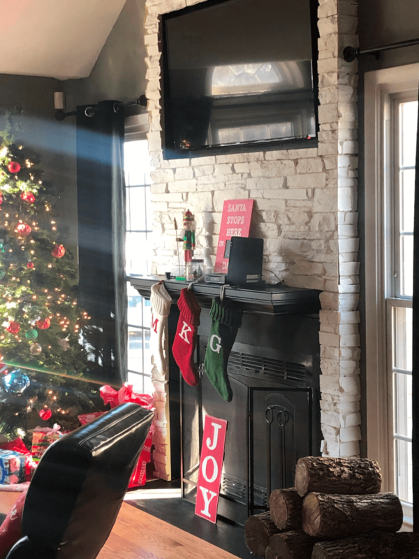 faux stone christmas fireplace