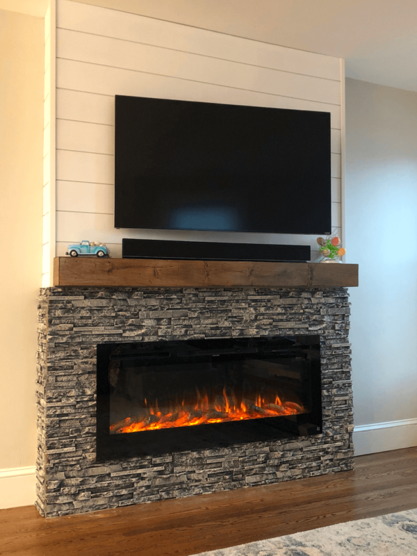 fireplace with tv faux stone