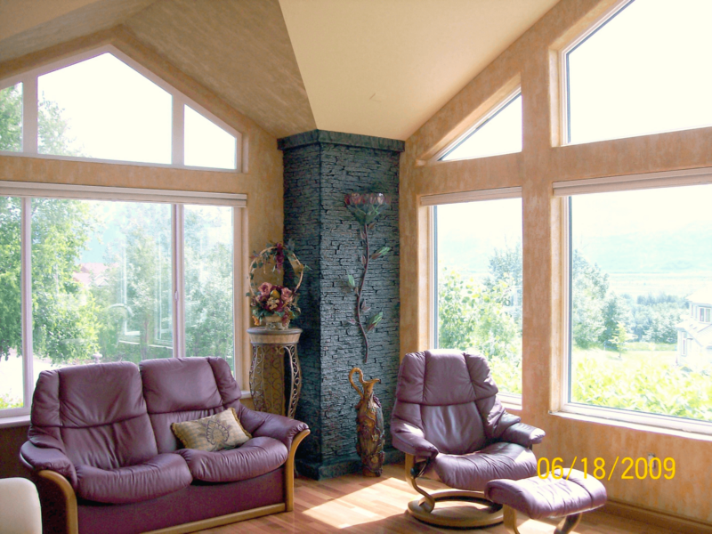 faux stone pillar living room