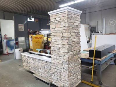 Ledgestone sign being built in workshop