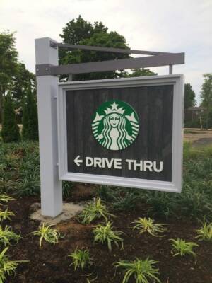 Starbucks drive thru sign